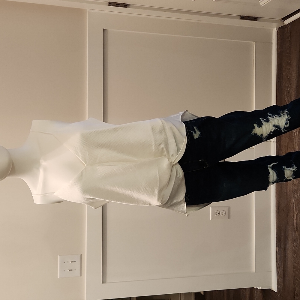 Express white Hi-low tank top with gather in the front near waistline